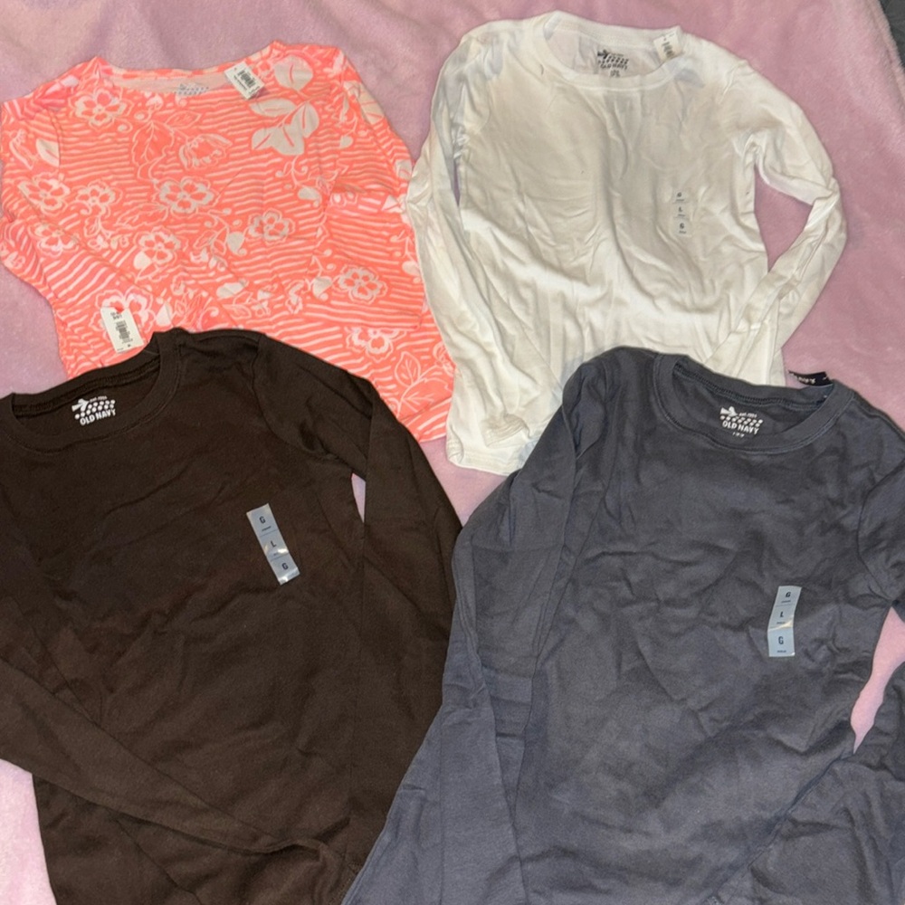 4 NWT Old Navy, large girls, long sleeve shirts, gray white, brown floral coral